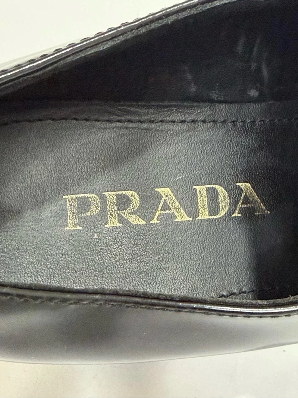 Prada Black Leather Loafers with Silver Triangle Logos - Picture 6 of 6